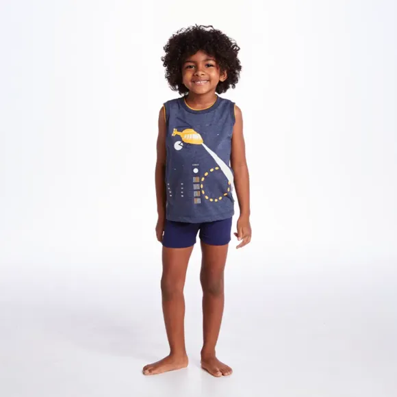 Camiseta Regata Toddler Transporte Meia Malha Silk Brilha No Escuro Tip Top