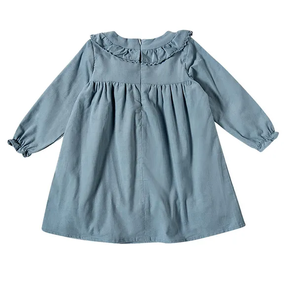 Vestido Manga Longa Toddler Azul Veludo Cotelê Tip Top