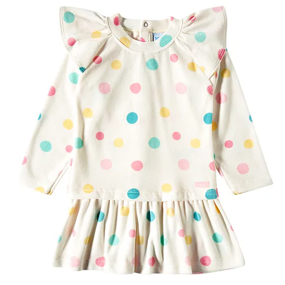Vestido Manga Longa Toddler Bolinhas Plush Tip Top