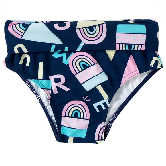 Top Com Calcinha Praia Sorvete Alfabeto Marinho Lycra Toddler Proteção Uv 50+