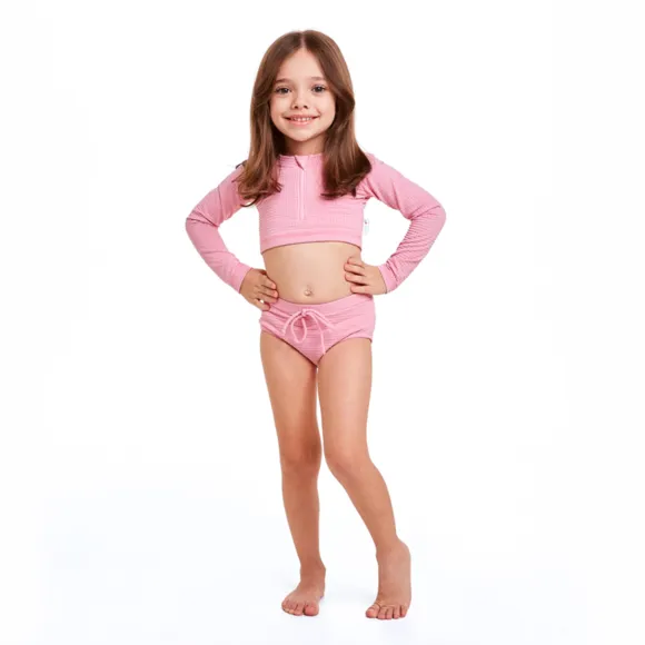 Top Com Calcinha Praia Rosa Lycra Toddler Proteção Uv50+ Tip Top
