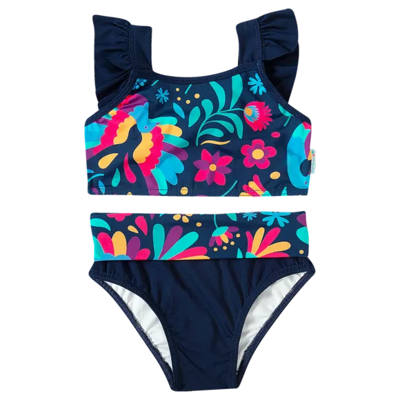 Top Com Calcinha Praia Floral Mexicano Toddler Lycra Proteção Uv 50+