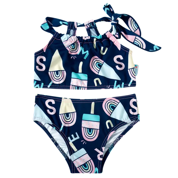 Top Com Calcinha Toddler Praia Sorvete Alfabeto Lycra Uv50+ Tip Top
