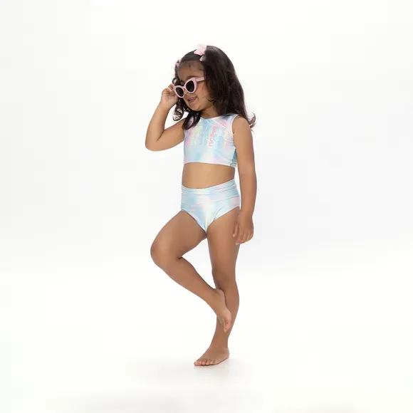 Top Com Calcinha Praia Sorvetes Alfabeto Rosa Lycra Toddler Proteção Uv 50+