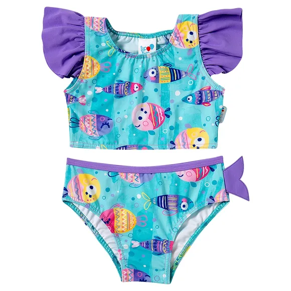 Top E Calcinha Praia Peixes Elastano Toddler Proteção Uv50+ Tip Top