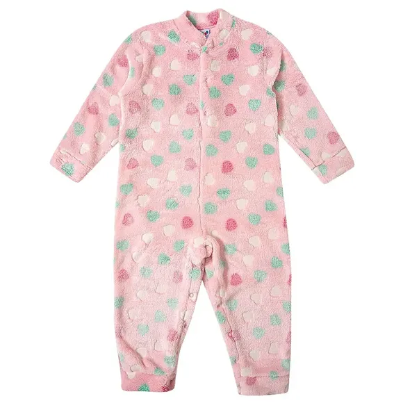 Pijama Macacão Rosa Toddler Nuvem Fleece Brilha No Escuro Tip Top