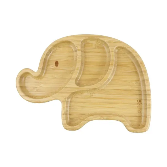 Prato De Bambu Com Ventosa E Divisória Elefante Clingo