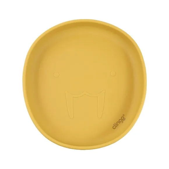 Prato De Silicone Com Ventosa Leão Marinho Mostarda Clingo