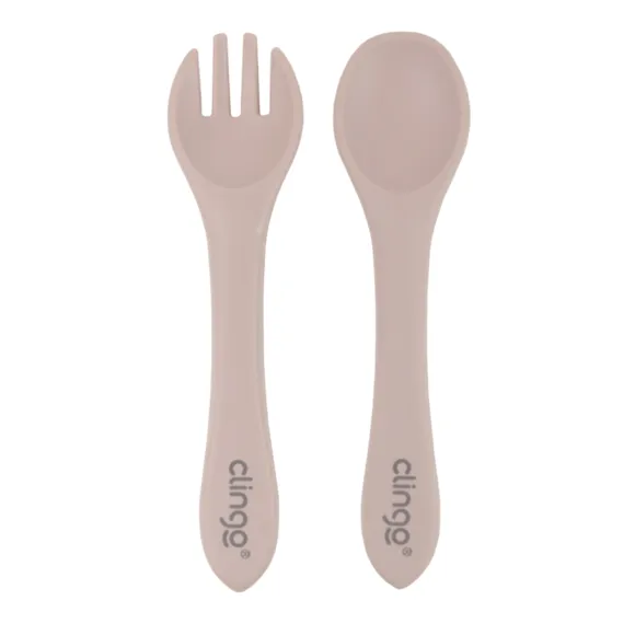 Kit Garfo E Colher De Silicone Rosa Clingo