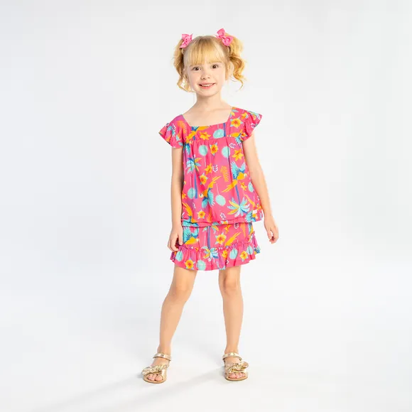 Conjunto Curto Rosa Especial Nordeste Viscose Kids Tip Top
