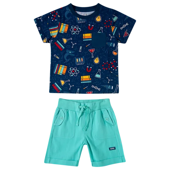 Conjunto Curto Cientista Meia Malha Estampada Kids
