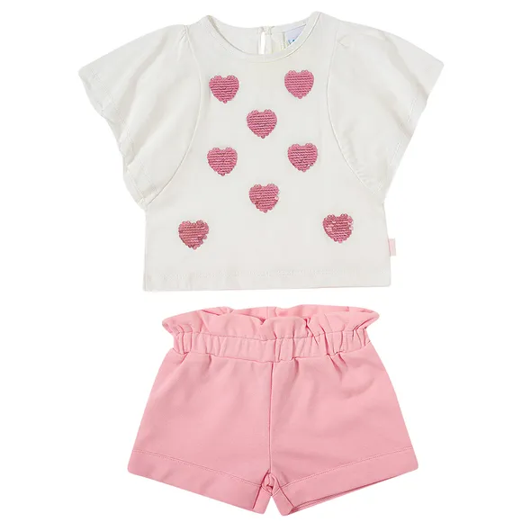 Conjunto Curto Corações Meia Malha Kids Tip Top