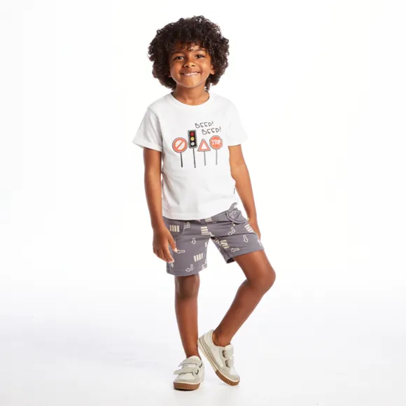 Conjunto Curto Kids Transporte Meia Malha Tip Top