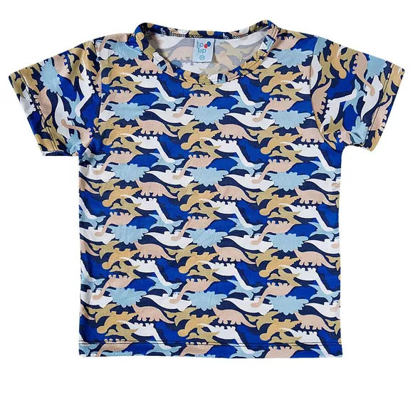 Camiseta Manga Curta Kids Dino Colorido Malha Tip Top