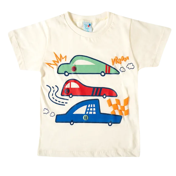 Camiseta Manga Curta Carros Meia Malha Kids Tip Top