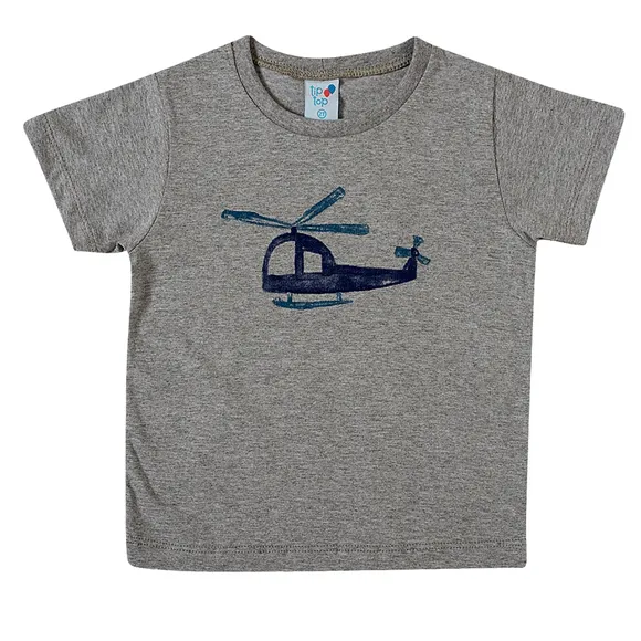 Camiseta Helicóptero Cinza Mescla Meia Malha Kids Tip Top