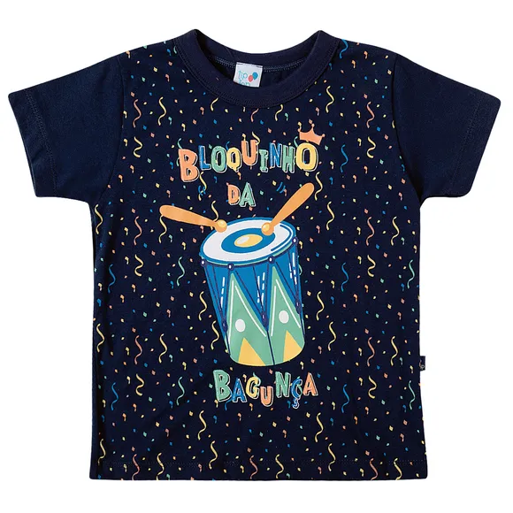 Camiseta Marinho Bloquinho Da Bagunça Meia Malha Kids Tip Top