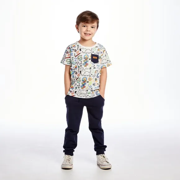 Camiseta Manga Curta Kids Dino Meia Malha Estampada Tip Top