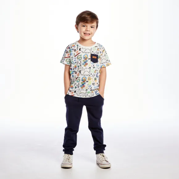 Camiseta Manga Curta Kids Dino Meia Malha Estampada Tip Top