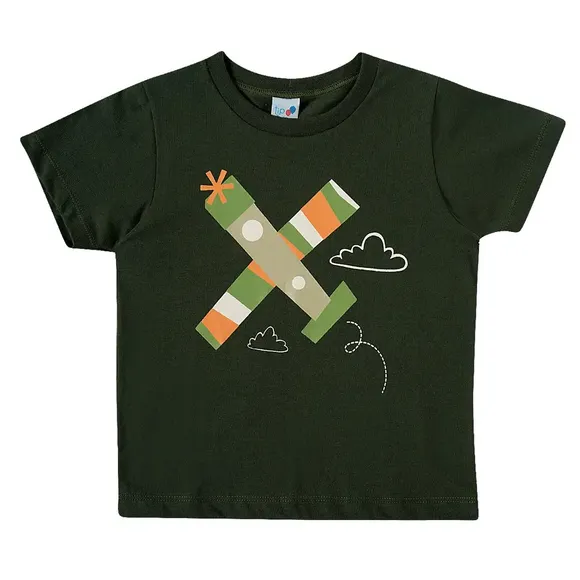 Camiseta Manga Curta Kids Aviãozinho Meia Malha Tip Top