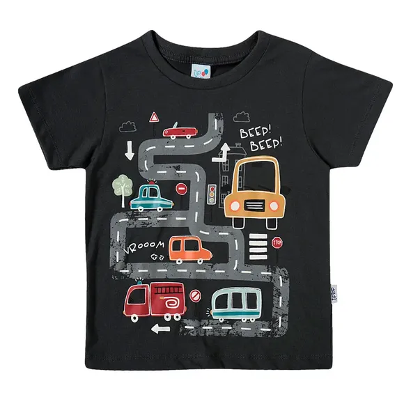Camiseta Manga Curta Kids Brilha No Escuro Transporte Meia Malha Tip Top
