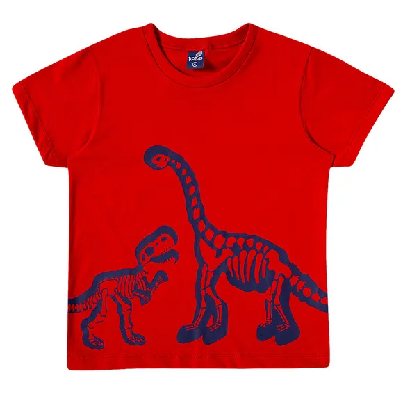 Camiseta Vermelha Manga Curta Kids Dino Meia Malha Tip Top