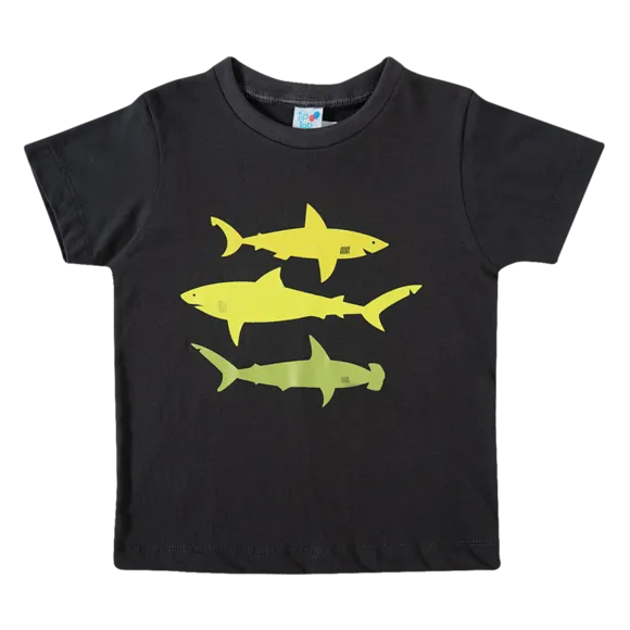 Camiseta Manga Curta Kids Tubarões Meia Malha Tip Top