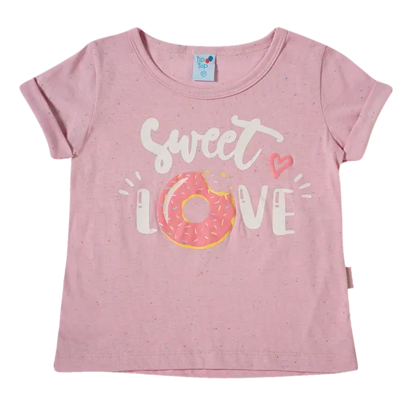 Blusa Manga Curta Rosa Claro Malha Kids Tip Top