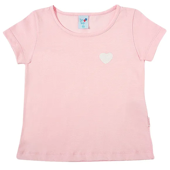 Blusa Manga Curta Estampa Lisa Com Coração Meia Malha Kids Tip Top