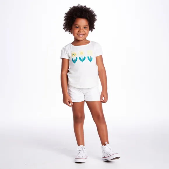 Blusa Kids Floral Amarelo Meia Malha Tip Top