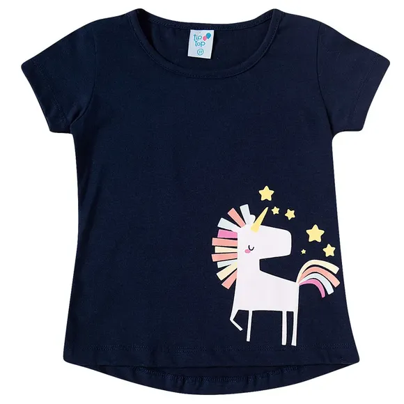 Blusa Manga Curta Kids Unicórnio Meia Malha Tip Top
