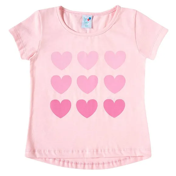 Blusa Manga Curta Kids Coraçãozinho Meia Malha Tip Top