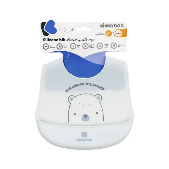 Babador De Silicone Com Pega Migalhas Azul Kikka Boo