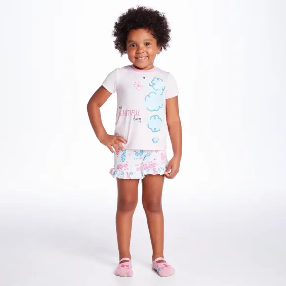 Pijama Curto Kids Dogs Malha Com Elastano Brilha No Escuro Tip Top