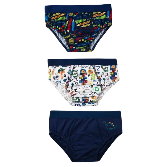 Kit 3 Cuecas Slip Kids Dino Malha Lisa Tip Top