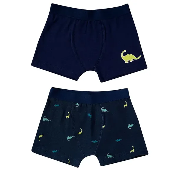 Kit 2 Cuecas Boxer Kids Dino Cotton Liso Tip Top