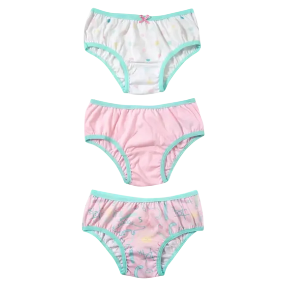 Kit 3 Calcinhas Kids Estampas Malha Lisa Tip Top