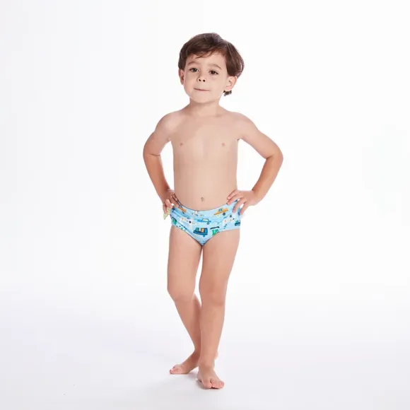 Sunga Praia Kids Transporte Divertido Elastano Proteção Uv 50+ Tip Top
