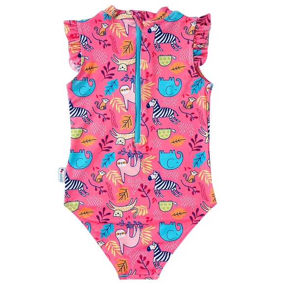 Maiô Praia Safari Rosa Elastano Kids Proteção Uv50+ Tip Top
