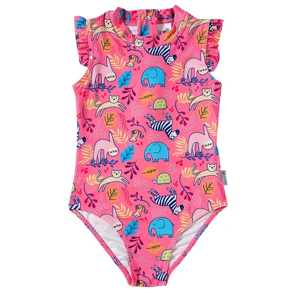 Maiô Praia Safari Rosa Elastano Kids Proteção Uv50+ Tip Top