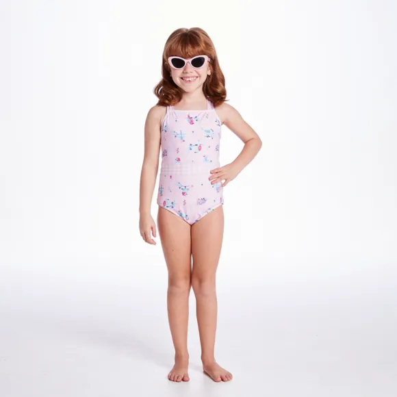 Maiô Kids Garden Rosa Elastano Proteção Uv 50+ Tip Top