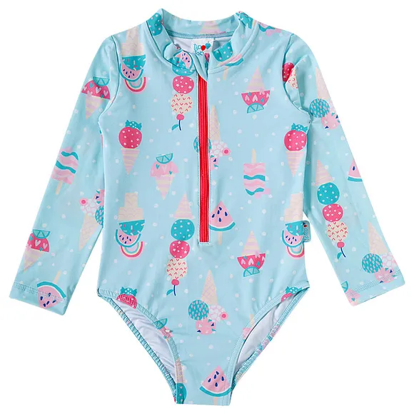 Body Manga Longa Praia Kids Sorvete De Frutas Elastano Proteção Uv50+ Tip Top
