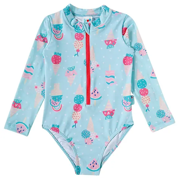 Body Manga Longa Praia Kids Sorvete De Frutas Elastano Proteção Uv50+ Tip Top