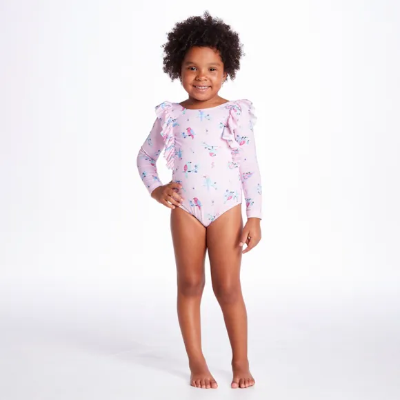 Body Praia Kids Garden Rosa Elastano Proteção Uv 50+ Tip Top