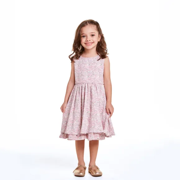 Vestido Manga Curta Floral Cetim Com Elastano Kids Tip Top