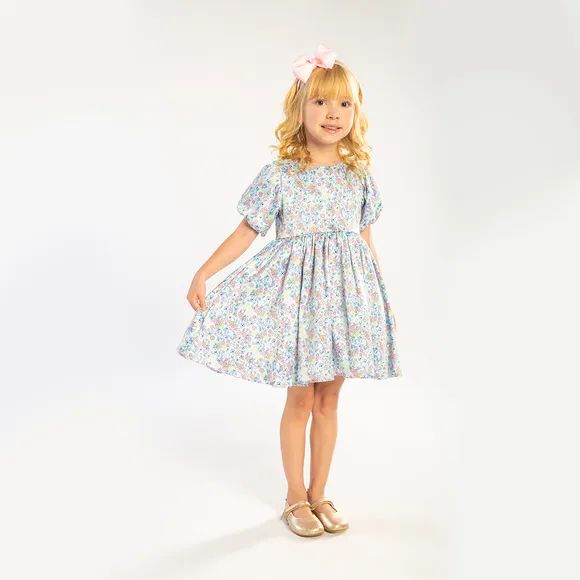 Vestido Manga Curta Floral Cetim Kids Tip Top