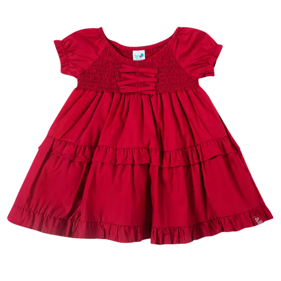 Vestido Vermelho Festivo Tricoline Kids Tip Top