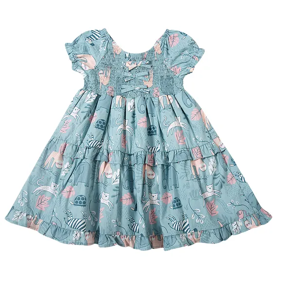 Vestido Manga Curta Safari Tricoline Kids Tip Top