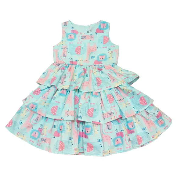 Vestido Sem Manga Kids Zoo Tricoline Forro Em Tule Tip Top