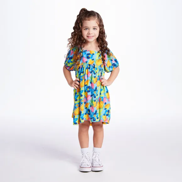 Vestido Manga Curta Kids Summer Caju Viscose Tip Top